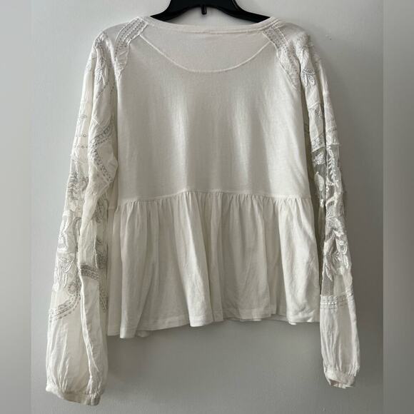 Free People Cream White Embroidered Penny Tee Long Sleeve Blouse Size S - Picture 7 of 8